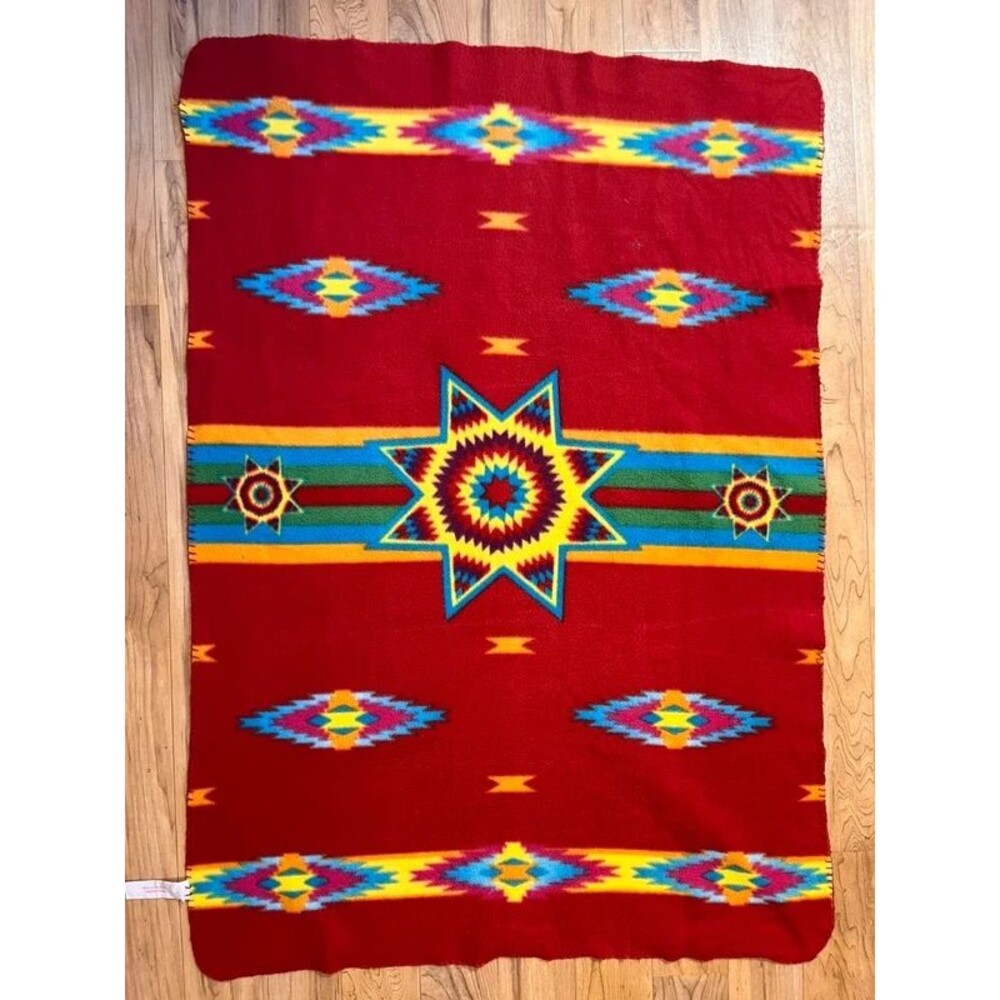 St. Labre Indian School Soft Fleece Throw Blanket Red Aztec design 32 x 48 inch
